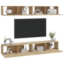 Berkfield Home Wall TV Cabinets 4 pcs Sonoma Oak 100x30x30 cm in Brown - Size: 100 x 30 x 30 cm - thumbnail 3