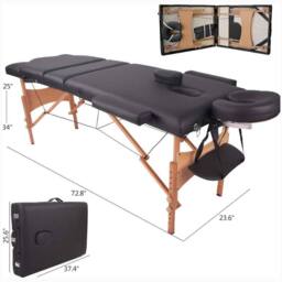 Dprodo Portable Massage Bed, Wooden 60 cm Width 3 Section in Black - thumbnail 5