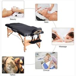 Dprodo Portable Massage Bed, Wooden 60 cm Width 3 Section in Black - thumbnail 6