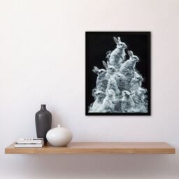"Artery8 Pile Bundle of Cute Bunnies Smoke Effect Framed Art Print in White - Size: W12"" x H16""" - thumbnail 4