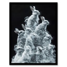 "Artery8 Pile Bundle of Cute Bunnies Smoke Effect Framed Art Print in White - Size: W12"" x H16""" - thumbnail 1