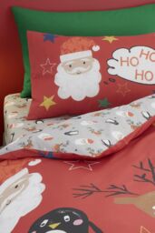 Bedlam 'Ho Ho Ho' Festive Print Duvet Cover Set in Red - Size: Single - thumbnail 2