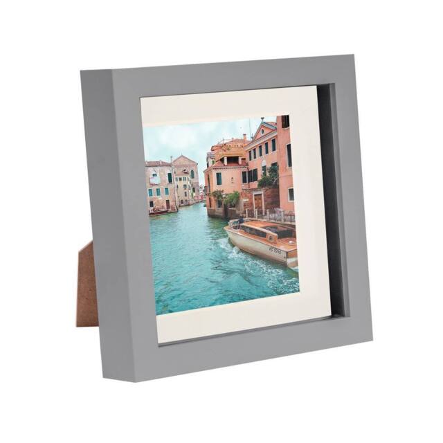 "Nicola Spring 3D Box Photo Frame with 4"" x 4"" Mount - 6"" x 6"" - Grey in Ivory" - image 1