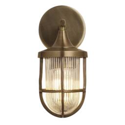 Industville Harbour Outdoor & Bathroom Wall Light - Brass - Ribbed Glass in Metallic Gold - Size: Medium