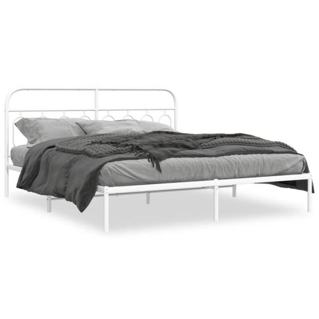 Berkfield Home Metal Bed Frame without Mattress with Headboard White 183x213cm - Size: 183x213 cm - image 1