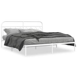 Berkfield Home Metal Bed Frame without Mattress with Headboard White 183x213cm - Size: 183x213 cm - thumbnail 1