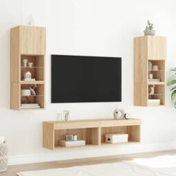 Berkfield Home TV Cabinet with LED Lights Sonoma Oak 60x30x30 cm in Brown - Size: 60 x 30 x 30 cm - thumbnail 4