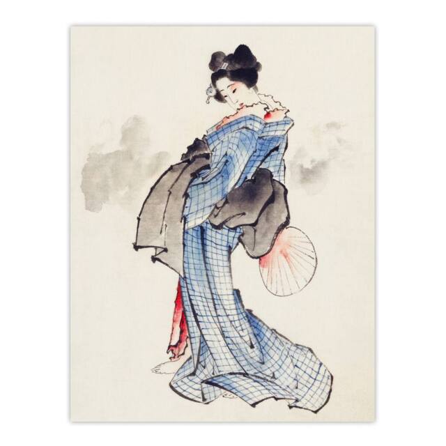 "Artery8 Vintage Japanese Geisha Portrait Japan Wall Art Print Hokusai in Blue - Size: W12"" x H16""" - image 1