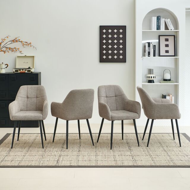 SONARA Ergonomic Set of 4 Dining Chairs with Plush Chenille Fabric in Light Brown - image 1