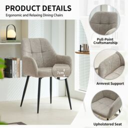 SONARA Ergonomic Set of 4 Dining Chairs with Plush Chenille Fabric in Light Brown - thumbnail 4