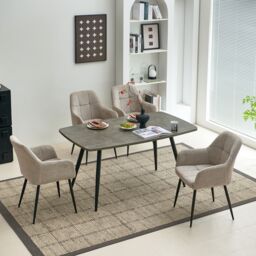 SONARA Ergonomic Set of 4 Dining Chairs with Plush Chenille Fabric in Light Brown - thumbnail 5