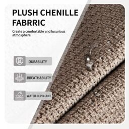 SONARA Ergonomic Set of 4 Dining Chairs with Plush Chenille Fabric in Light Brown - thumbnail 6
