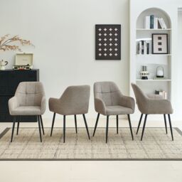 SONARA Ergonomic Set of 4 Dining Chairs with Plush Chenille Fabric in Light Brown