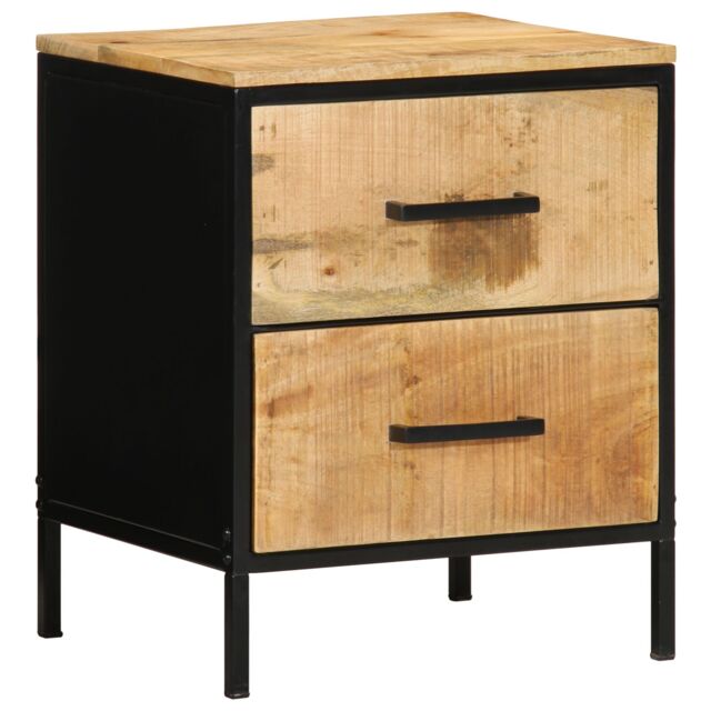Berkfield Home Bedside Cabinet 40x35x50 cm Solid Wood Rough Mango in Black - Size: 40 x 35 x 50 cm - image 1