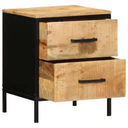 Berkfield Home Bedside Cabinet 40x35x50 cm Solid Wood Rough Mango in Black - Size: 40 x 35 x 50 cm - thumbnail 4