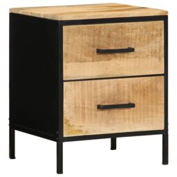 Berkfield Home Bedside Cabinet 40x35x50 cm Solid Wood Rough Mango in Black - Size: 40 x 35 x 50 cm - thumbnail 2