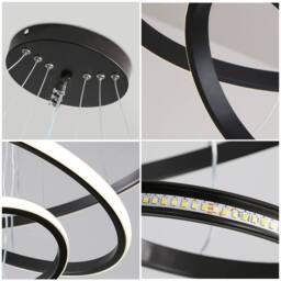 Goeco Modern Black 3-Ring LED Pendant Light, 36W 3-Color Chandelier - thumbnail 7