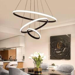 Goeco Modern Black 3-Ring LED Pendant Light, 36W 3-Color Chandelier - thumbnail 5