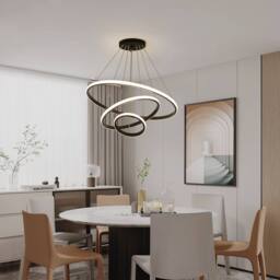 Goeco Modern Black 3-Ring LED Pendant Light, 36W 3-Color Chandelier - thumbnail 3