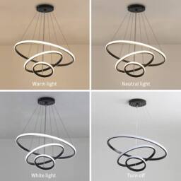 Goeco Modern Black 3-Ring LED Pendant Light, 36W 3-Color Chandelier - thumbnail 8