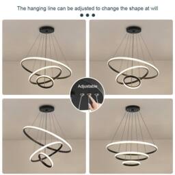 Goeco Modern Black 3-Ring LED Pendant Light, 36W 3-Color Chandelier - thumbnail 6