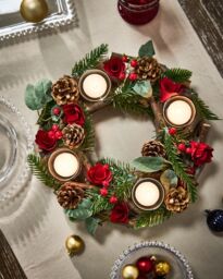 Dibor Set of 2 Christmas Roses 4 Table Centrepiece Christmas Decoration Candle Holders Tealight Holder 30cm in Red - Size: 2 Pack - thumbnail 2