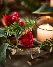 Dibor Set of 2 Christmas Roses 4 Table Centrepiece Christmas Decoration Candle Holders Tealight Holder 30cm in Red - Size: 2 Pack - thumbnail 4