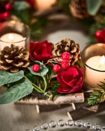 Dibor Set of 2 Christmas Roses 4 Table Centrepiece Christmas Decoration Candle Holders Tealight Holder 30cm in Red - Size: 2 Pack - thumbnail 5