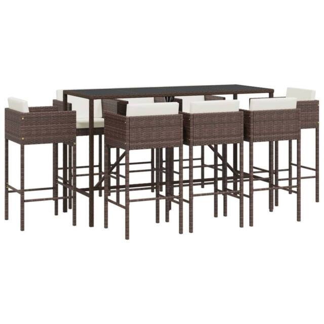 Berkfield Home 9 Piece Garden Bar Set with Cushions Brown Poly Rattan - image 1