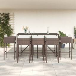 Berkfield Home 9 Piece Garden Bar Set with Cushions Brown Poly Rattan - thumbnail 2