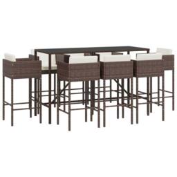 Berkfield Home 9 Piece Garden Bar Set with Cushions Brown Poly Rattan - thumbnail 1