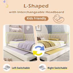Rolipo Beige Velvet 3FT Single Daybed with Trundle Pull Out Sofa Bed - thumbnail 4