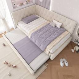 Rolipo Beige Velvet 3FT Single Daybed with Trundle Pull Out Sofa Bed - thumbnail 7