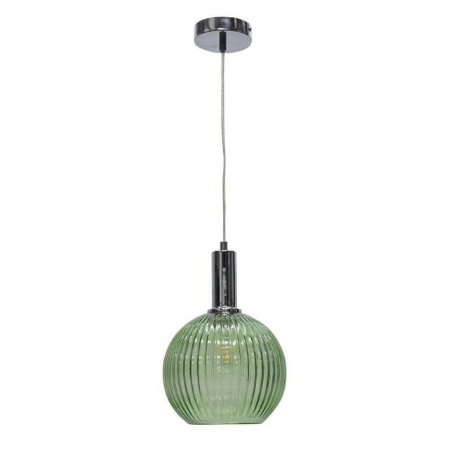 First Choice Lighting Betchley - Green Ribbed Glass Globe Chrome Deco Pendant Fitting - image 1