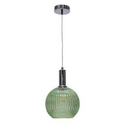 First Choice Lighting Betchley - Green Ribbed Glass Globe Chrome Deco Pendant Fitting - thumbnail 1