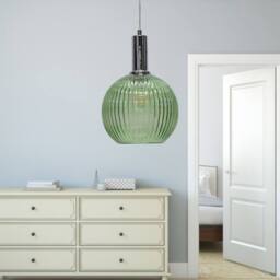 First Choice Lighting Betchley - Green Ribbed Glass Globe Chrome Deco Pendant Fitting - thumbnail 4