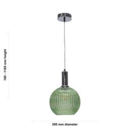 First Choice Lighting Betchley - Green Ribbed Glass Globe Chrome Deco Pendant Fitting - thumbnail 5