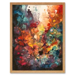 "Artery8 Wall Art Print Abstract Coral Reef Modern Rainbow Painting Art Framed in Light Oak - Size: W12"" x H16""" - thumbnail 1
