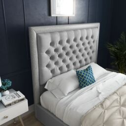 DS Living Cheltenham Glitter & Grey Velvet Upholstered Bed Frame - Size: Super King - thumbnail 2