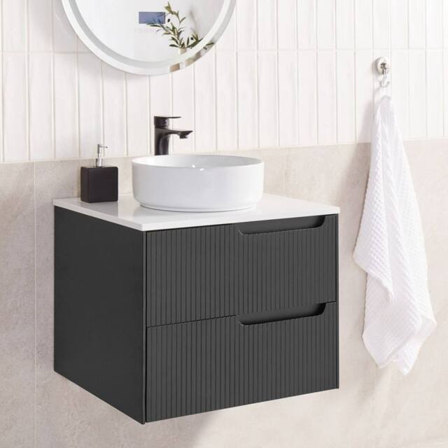 Wyld and Coco Black MDF Wall-Mounted Cabinet 600x520mm Fluted Front - image 1
