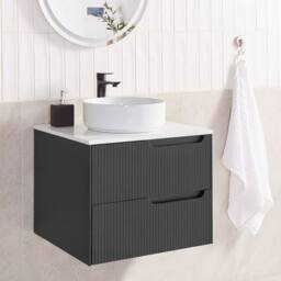 Wyld and Coco Black MDF Wall-Mounted Cabinet 600x520mm Fluted Front - thumbnail 1