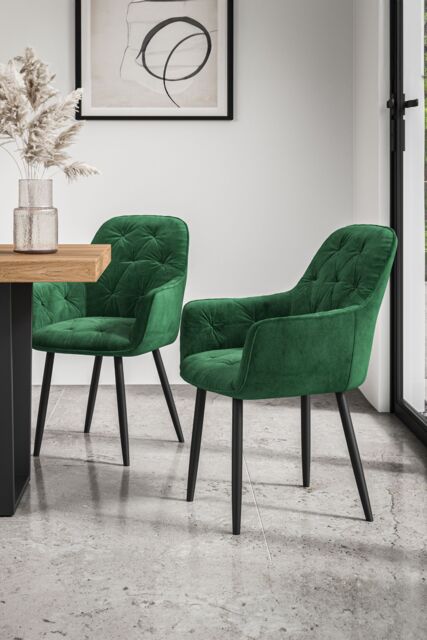 More4Homes Set Of 4 Anika Modern Velvet Dining Chair Padded Seat Metal Legs in Green - image 1