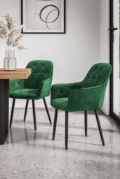 More4Homes Set Of 4 Anika Modern Velvet Dining Chair Padded Seat Metal Legs in Green