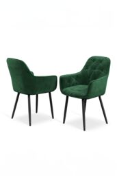 More4Homes Set Of 4 Anika Modern Velvet Dining Chair Padded Seat Metal Legs in Green - thumbnail 6