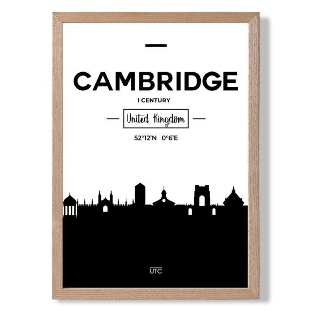 ARTZE Cambridge Black & White City Skyline Framed Print SIZE: A2 with Oak Frame - Size: A4 - image 1