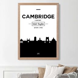 ARTZE Cambridge Black & White City Skyline Framed Print SIZE: A2 with Oak Frame - Size: A4 - thumbnail 2