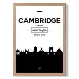 ARTZE Cambridge Black & White City Skyline Framed Print SIZE: A2 with Oak Frame - Size: A4 - thumbnail 1