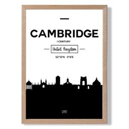 ARTZE Cambridge Black & White City Skyline Framed Print SIZE: A2 with Oak Frame - Size: A4