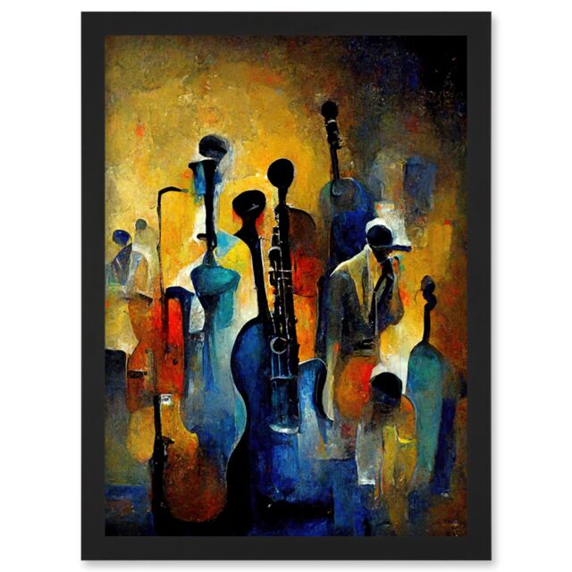 Artery8 Abstract Jazz Orchestra Rhythm & Blues Music Oil Artwork Framed Wall Art Print A4 in Black - image 1