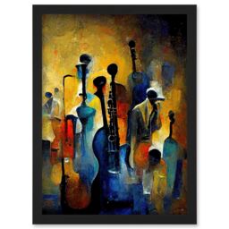 Artery8 Abstract Jazz Orchestra Rhythm & Blues Music Oil Artwork Framed Wall Art Print A4 in Black - thumbnail 1